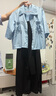 閨哲鹽系穿搭套裝女夏季小個(gè)子學(xué)院風(fēng)甜美上衣寬松顯瘦背帶裙兩件套潮 藍色襯衫+背帶裙 2XL 曬單實(shí)拍圖
