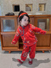 Shining Moment閃耀時(shí)刻 寶寶周歲禮服純棉兒童分體套裝紅色喜慶新中式國風(fēng)漢服 長(cháng)袖上衣&長(cháng)褲兩件套 100 （2-3歲） 曬單實(shí)拍圖