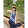 夏蓓朵套裝女2025夏季新款純欲風(fēng)辣妹無(wú)袖襯衫上衣高腰牛仔闊腿褲兩件套 上衣+闊腿褲  兩件套 M 【建議95-110斤】 曬單實(shí)拍圖