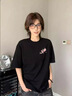 一寸相思2025新款爆款正肩夏季純棉短袖t恤女小眾設(shè)計(jì)感寬松半袖貓咪上衣 黑色-可愛貓咪 L (110-125) 曬單實(shí)拍圖