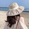 JIOESC防曬帽子女夏季戶(hù)外大帽檐遮陽(yáng)帽薄款漁夫帽新款遮臉顯臉小太陽(yáng)帽 抽繩漁夫帽【米色】 帽圍54-60cm 曬單實(shí)拍圖