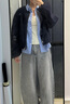 UR2025秋季新款女裝格雷系氣質(zhì)拼接條紋寬松外套UYY150091 墨藍(lán) M 曬單實(shí)拍圖