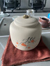 復(fù)古粗陶茶葉罐子老巖泥陶瓷大號(hào)儲(chǔ)藏罐防潮家用中式密封罐醒茶罐 瓷蓋圓鼎罐-事事如意 曬單實(shí)拍圖