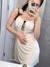 戈班巴GOBANBA2025吊帶睡裙女莫代爾女士小性感法式花邊短裙紅色小花 白色波點 M 曬單實拍圖