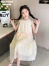 女童連衣裙夏裝2025新款洋氣女孩裙子女大童吊帶裙兒童夏季公主裙 米白色 130cm 曬單實拍圖