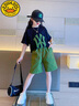 G.DUCKKIDS小黃鴨女童夏裝套裝25新款兒童夏季洋氣童裝大童運動短袖短褲夏款 黑色套裝 160 cm(160cm) 曬單實拍圖