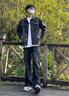 Homlean高街微喇牛仔褲男春夏美式vibe修身直筒長(zhǎng)褲子YX03黑色L 曬單實(shí)拍圖