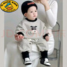 G.DUCKKIDS嬰兒衣服加絨衛(wèi)衣分體春秋新款兩件嬰幼兒洋氣套裝男女寶帥氣春裝 條紋牛牛一體絨套裝 100 曬單實拍圖