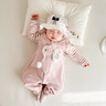 班喜迪嬰兒衣服秋裝嬰幼兒連體衣寶寶超萌可愛外出服背帶褲套裝春秋爬服 粉色 66 曬單實(shí)拍圖