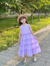 叮當(dāng)貓中大童女童無袖吊帶連衣裙夏季2025新款女孩洋氣休閑公主裙子夏裝 9598紫色-長裙 130 曬單實(shí)拍圖