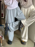 OLDER SEA奶芙白色休閑褲女夏季薄款2025慵懶風(fēng)垂感休閑醋酸冰絲闊腿褲子女 杏色 M 99-115斤選 曬單實拍圖