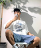 唐號夏季短袖t恤男韓版ins潮流寬松青少年五分半袖體恤男 白色 XL 曬單實拍圖