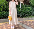PMOG溫柔風(fēng)海邊度假白色連衣裙女2024新款背心裙女壓褶垂墜氣質(zhì)裙子女 圖中色 L 曬單實拍圖