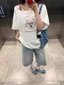 斜肩潮流短袖t恤女夏季2025年新款顯瘦慵懶松弛感半袖露肩上衣服 白色 M 曬單實拍圖