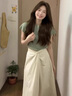 唐菓蜜連衣裙女夏季2025新款女裝韓系時(shí)尚百搭氣質(zhì)法式設(shè)計(jì)感套裝裙子 綠色上衣+米白裙子 M 曬單實(shí)拍圖