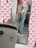 浪莎復(fù)古闊腿牛仔褲女春款淺藍(lán)拼接設(shè)計(jì)感高腰直筒垂感拖地褲子女 曬單實(shí)拍圖