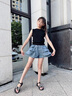 小豬彼特女童牛仔短褲夏季2025新款洋氣兒童運動五分褲子大童夏裝女孩裙褲 6018藍色 130 cm 曬單實拍圖