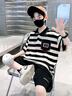 啾啾哈哈（Jojohaha）童裝兒童裝男童夏裝套裝新款中大童男孩夏季運動短袖兩件套炸街潮 黑色夏款 150 碼 建議身高140-150cm 曬單實拍圖