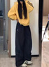 趣米樂美式潮流闊腿工裝褲女夏季薄款小個子高腰寬松顯瘦直筒運動休閑褲 藏青色 M 【建議90-110斤】 曬單實拍圖