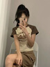 京多夢美式復(fù)古印花t恤女正肩短袖2025新款時(shí)尚設(shè)計(jì)感小眾修身辣妹上衣 杏色 L 杏色（105-115斤） 曬單實(shí)拍圖