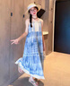 迪士尼（Disney）童裝女童連衣裙夏季新款兒童衣服貝殼串珠蕾絲花邊暈染吊帶裙夏天 藍色 120 建議5~6歲（110-120cm） 曬單實拍圖