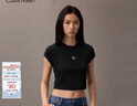Calvin KleinJeans25春夏新款女士簡約刺繡時尚ck辣妹正肩羅紋短袖T恤47AB212 曬單實拍圖