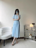 熙世界sllsky藍(lán)色亞麻連衣裙女2025夏季新款氣質(zhì)優(yōu)雅收腰圓領(lǐng)泡泡袖裙子 鹽水藍(lán) L 曬單實拍圖