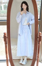 FSHE港風(fēng)休閑運(yùn)動(dòng)套裝女秋季簡約百搭條紋防曬襯衫寬松長裙兩件套 藍(lán)色上衣+中長裙【兩件套】 S 【建議80-100斤】 曬單實(shí)拍圖