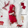 G. DUCKKIDS純棉連體衣滿月嬰兒衣服夏季男寶寶包屁衣周歲百天拍照服裝中國(guó)風(fēng) 紅色純棉短袖龍 120克 90cm 曬單實(shí)拍圖