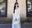 衣然呈品清純系穿搭半身裙女夏季獨特絕美蕾絲拼接格子小眾ins百搭長(cháng)裙女 藍色 M 【建議95-110斤】 曬單實(shí)拍圖