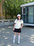 OVE女童六一套裝夏季學院風Polo短袖兒童啦啦隊表演服大童夏裝百褶裙 1566黑色+19056白色 140 cm 曬單實拍圖