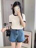 愛(ài) 西娜女大童短袖T恤2025新款夏季兒童夏裝女孩夏款上衣初中生純棉半袖 米色_國(guó)標(biāo)尺碼，正碼正拍 160 cm 曬單實(shí)拍圖