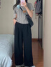 魯雅爾韓系西裝褲女夏季寬松垂感直筒休閑褲小個(gè)子冰絲速干防曬闊腿褲 黑色 L 曬單實(shí)拍圖