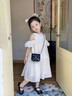 木木屋女童連衣裙夏裝2025新款夏天兒童裙子露肩公主裙小女孩夏季雪紡裙 兒童杏色連衣裙 120 建議5~6歲【110-120】 曬單實(shí)拍圖