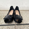 富貴鳥真皮魚嘴涼鞋女鞋夏季新款坡跟軟底舒適中年媽媽鞋網(wǎng)紗透氣單鞋女 黑色 37 曬單實拍圖