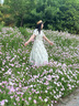 茵曼甜美植物碎花純棉連衣裙2025夏季女裝新品溫柔度假寬松長裙子 杏色 XL 曬單實(shí)拍圖