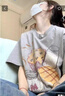 燦圖美式重磅復(fù)古涂鴉印花短袖t恤女夏季純棉寬松設(shè)計感小眾休閑上衣 白灰色 2XL 【建議140-160斤】 曬單實拍圖