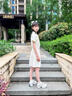 女童裙子夏2025新款女大童夏季牛仔連衣裙兒童洋氣夏裝韓系高級感 米白色 150 曬單實(shí)拍圖