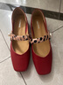 達芙妮熱賣(mài)紅品法式優(yōu)雅瑪麗珍女鞋款婚鞋牛剖層皮鞋氣質(zhì)通勤單鞋 酒紅色（低跟款-跟高1.8cm） 38 曬單實(shí)拍圖
