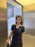 櫻桃刺繡撞色學(xué)院風(fēng)翻領(lǐng)短袖t恤女夏季2025新款修身顯瘦潮流上衣 藏青色 2XL 曬單實(shí)拍圖