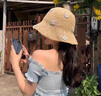 萬(wàn)佳臻沙灘草帽子女2025新款夏天海邊遮陽(yáng)防曬太陽(yáng)帽草編度假涼帽大帽檐 草編帽【米色/藍菊花】 曬單實(shí)拍圖