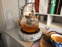兮元記青花汝窯電陶爐煮茶壺圍爐煮茶器家用加厚耐高溫玻璃泡茶壺燒水壺 繁花米黃汝窯圓融電陶爐+透明豎紋提梁壺 曬單實(shí)拍圖
