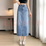 牛仔半身裙女2025春秋高腰包臀裙夏季新款修身寬松a字開叉中長裙 1553牛仔半身裙 2XL 曬單實拍圖