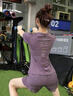 【暴汗服】夏季瑜伽服套裝女短袖短褲速干運(yùn)動(dòng)假兩件跑步健身服 紫色 XL 曬單實(shí)拍圖