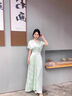 初蟬衣事新中式醋酸連衣裙女2025夏季新款松弛感國風(fēng)輕奢綠色提花緞面長裙 冷杉綠 S （預(yù)定） 曬單實拍圖