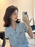 薩拉維夫 SLLAVIF套裝女氣質(zhì)小香風(fēng)套裝裙女夏季2025新款感短袖上衣半身裙兩件套女 晴空藍(lán) S 曬單實(shí)拍圖