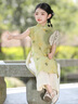 迪士尼（Disney）女童連衣裙2025新款夏季兒童新中式套裝女大童裙子中國風(fēng)旗袍夏裝 綠色 140 尺碼9~10歲【130-140cm】 曬單實拍圖