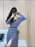 蔻伊婭（Kouyiya）品牌女裝新品針織連衣裙女2025秋季新款修身V領(lǐng)毛衣裙開叉包臀裙 灰色 S 曬單實(shí)拍圖