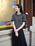 欣妃羽小香風(fēng)條紋針織時(shí)尚t恤女高級(jí)感夏日穿搭氣質(zhì)減齡上衣 黑白條  XL 曬單實(shí)拍圖