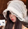 封茗韓系蕾絲鏤空包頭帽女春夏季可愛百搭白色透氣薄款大頭圍套頭帽子 白色 （55-59cm） 曬單實(shí)拍圖